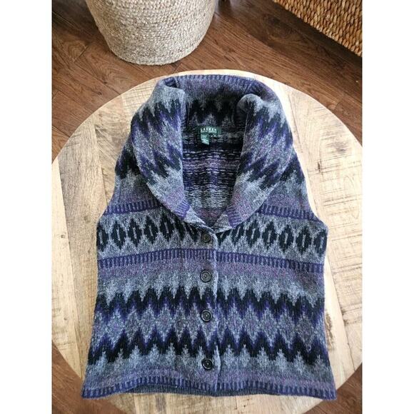 Lauren Ralph Lauren 100% Wool Aztec Vest Womens Size M Preppy Southwestern - Picture 2 of 7